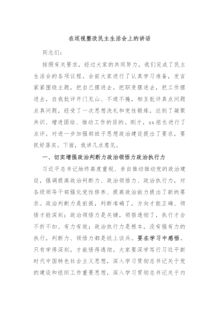 在巡视整改民主生活会上的讲话