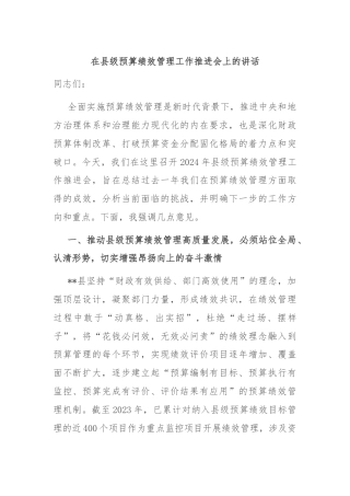 在县级预算绩效管理工作推进会上的讲话