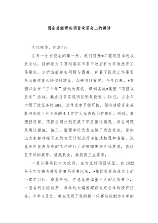 国企总经理在项目攻坚会上的讲话