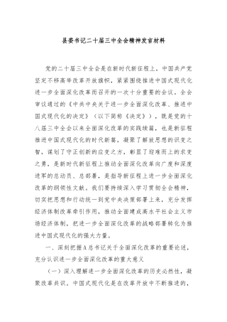 县委书记二十届三中全会精神发言材料