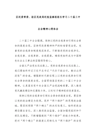 区纪委常委、驻区民政局纪检监察组组长学习二十届三中全会精神心得体会