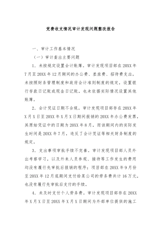 党费收支情况审计发现问题整改报告