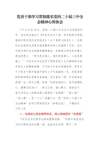 党员干部学习贯彻落实党的二十届三中全会精神心得体会