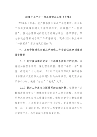 2024年上半年一岗双责情况汇报（乡镇）