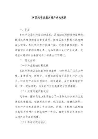 XX区关于发展乡村产业的建议