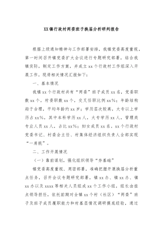 XX镇行政村两委班子换届分析研判报告