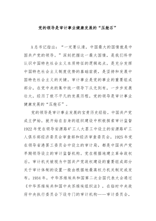党的领导是审计事业健康发展的“压舱石”