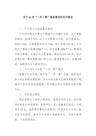 关于xx河“一河一策”落实情况的自评报告