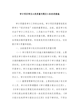 审计项目常见6类质量问题及5条改进措施