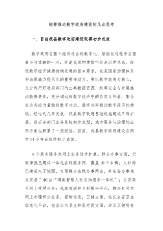 统筹推进数字政府建设的几点思考