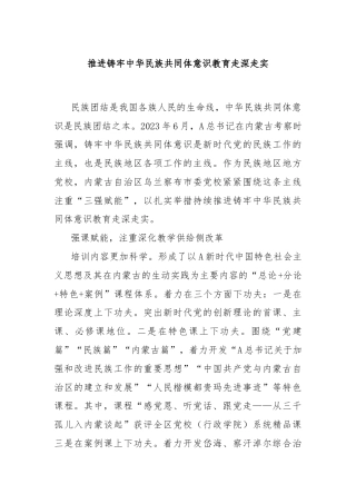 推进铸牢中华民族共同体意识教育走深走实