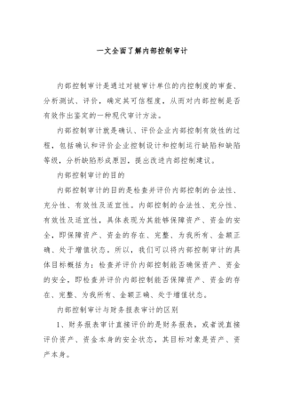 一文全面了解内部控制审计