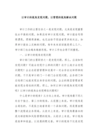以审计的视角发现问题，以管理的视角解决问题