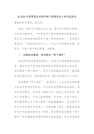 在2024年国资国企系统年轻干部座谈会上的交流发言