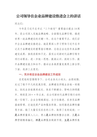 公司领导在企业品牌建设推进会上的讲话
