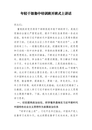 年轻干部集中培训班开班式上讲话