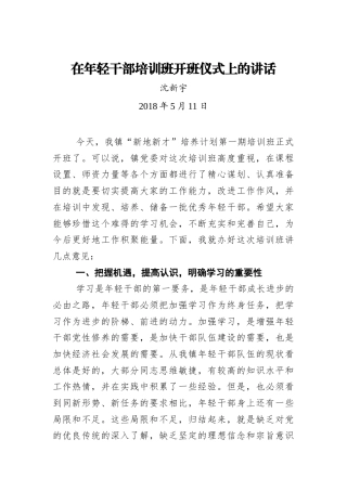 沈新宇：在年轻干部培训班开班仪式上的讲话