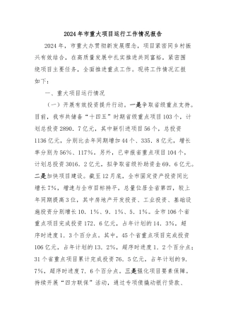 2024年市重大项目运行工作情况报告
