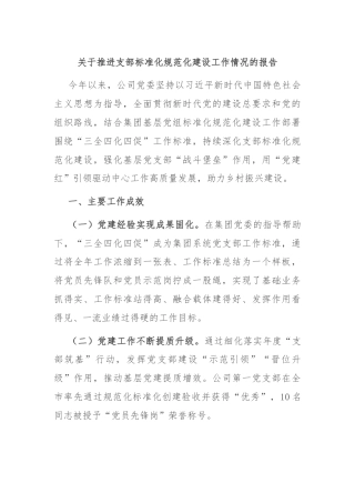 关于推进支部标准化规范化建设工作情况的报告