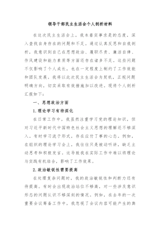 领导干部民主生活会个人剖析材料