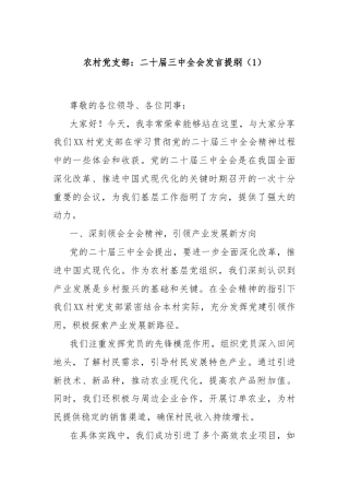 农村党支部：二十届三中全会发言提纲（1）