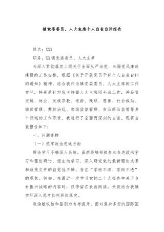 镇党委委员、人大主席个人自查自评报告