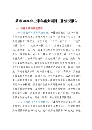 某市2024年上半年重大项目工作情况报告