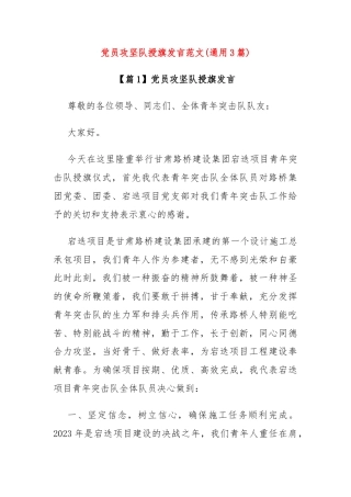 (3篇)党员攻坚队授旗发言范文