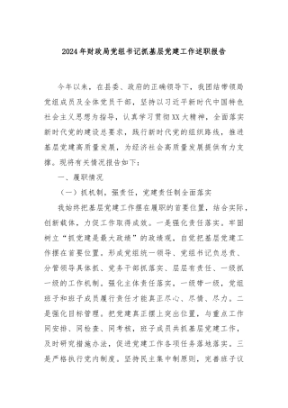 2024年财政局党组书记抓基层党建工作述职报告