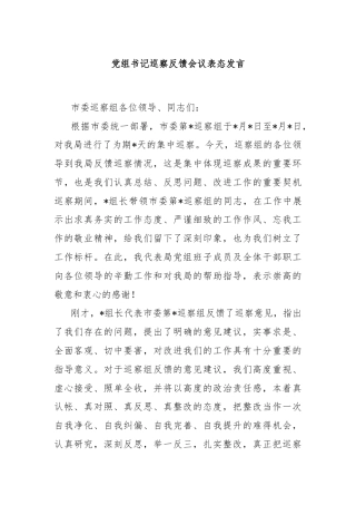 党组书记巡察反馈会议表态发言