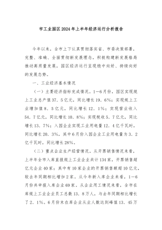 市工业园区2024年上半年经济运行分析报告