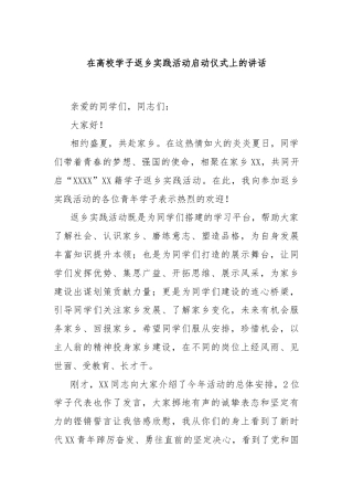 在高校学子返乡实践活动启动仪式上的讲话