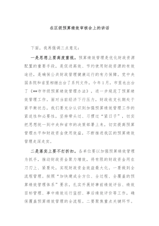 在区级预算绩效审核会上的讲话