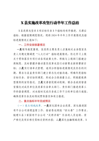 X县实施改革攻坚行动半年工作总结