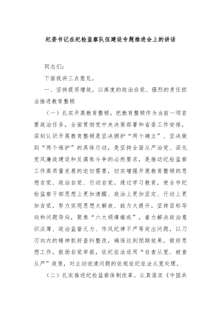 纪委书记在纪检监察队伍建设专题推进会上的讲话