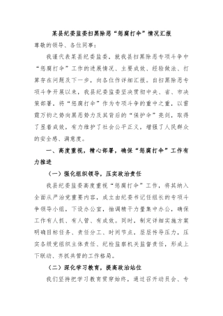 某县纪委监委扫黑除恶“惩腐打伞”情况汇报