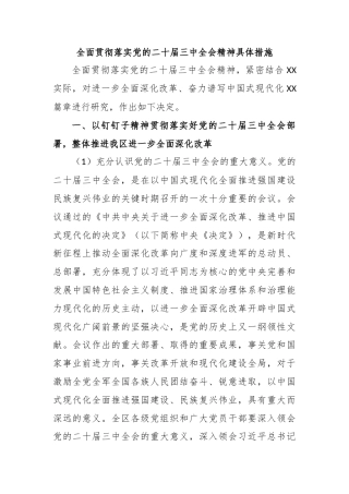 全面贯彻落实党的二十届三中全会精神具体措施