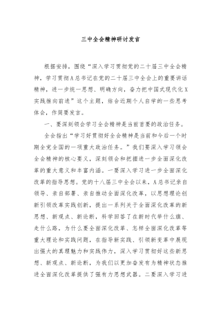 三中全会精神研讨发言