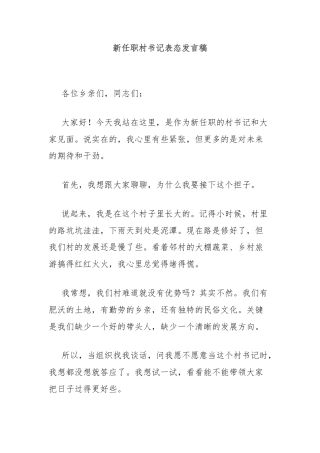 新任职村书记表态发言稿
