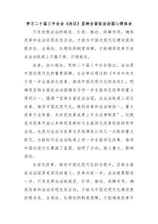 学习二十届三中全会《决议》坚持全面依法治国心得体会