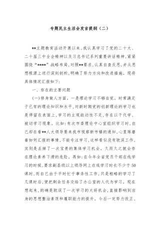 专题民主生活会发言提纲（二）
