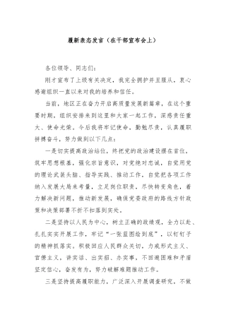 履新表态发言（在干部宣布会上）