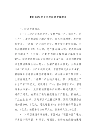 某区2024年上半年经济发展报告