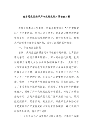 商务局党组班子严守党规党纪对照检查材料