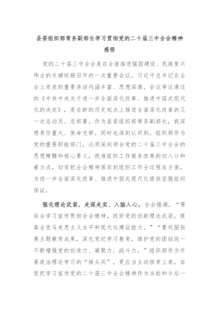 县委组织部常务副部长学习贯彻党的二十届三中全会精神感悟