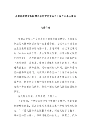 县委组织部常务副部长学习贯彻党的二十届三中全会精神心得体会