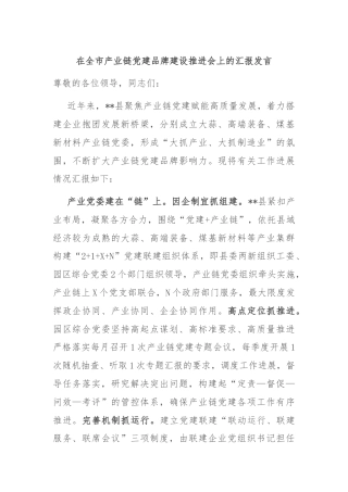 在全市产业链党建品牌建设推进会上的汇报发言
