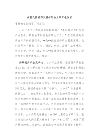 在省低空经济发展推进会上的汇报发言