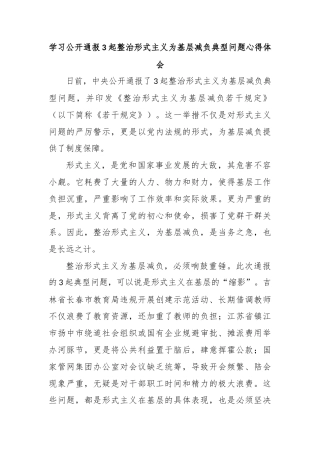 学习公开通报3起整治形式主义为基层减负典型问题心得体会
