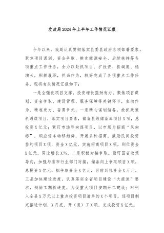 发改局2024年上半年工作情况汇报